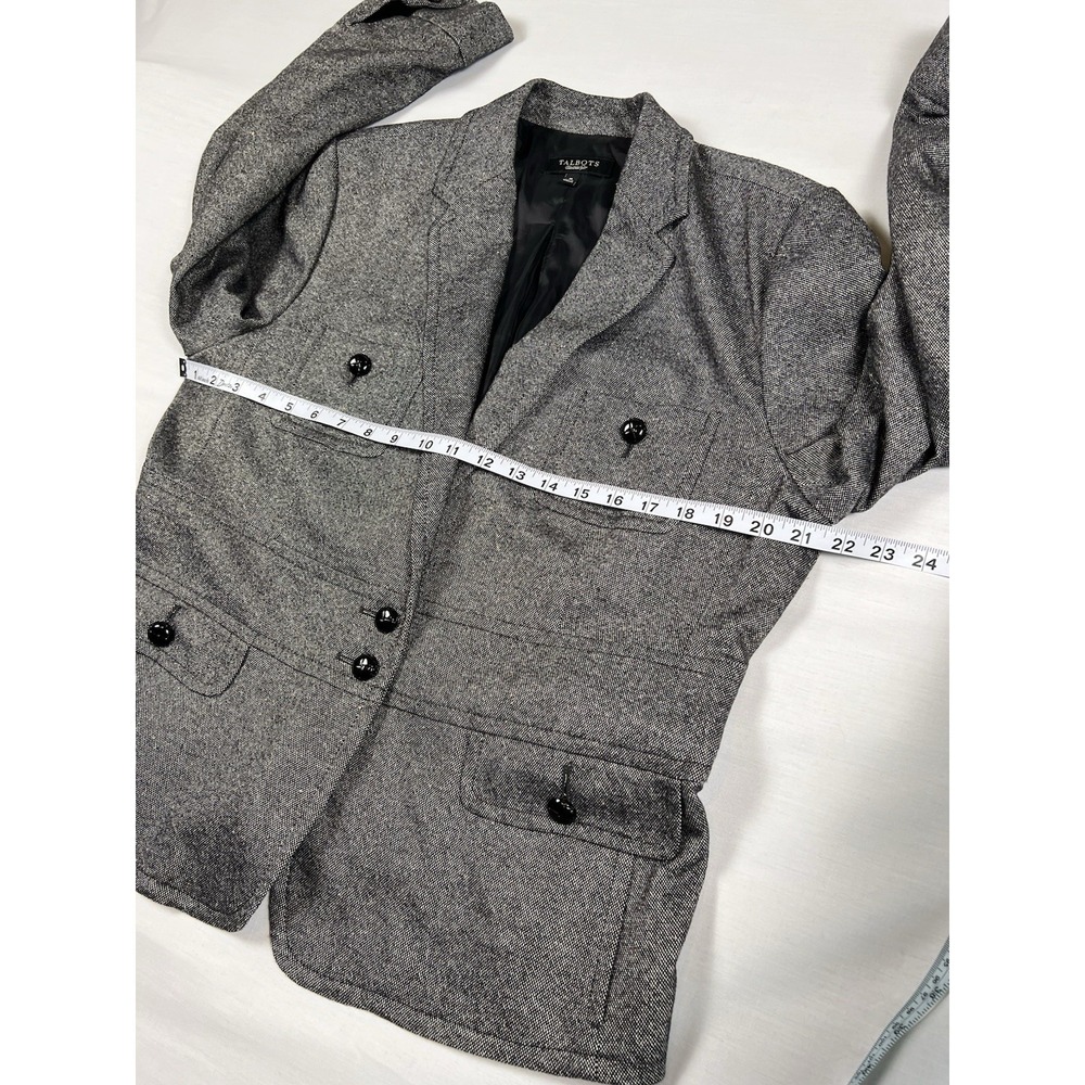 Talbots Blazer Women 16 Gray Wool Silk Blend Tweed Two Button Academia Jacket - Picture 14 of 16